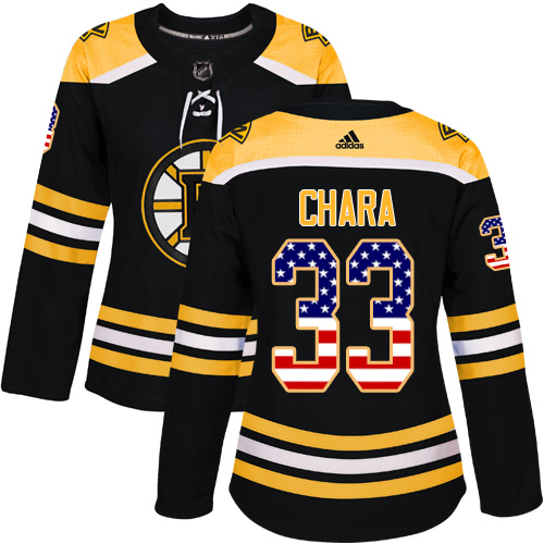 Adidas Bruins #33 Zdeno Chara Black Home Authentic USA Flag Women's Stitched NHL Jersey
